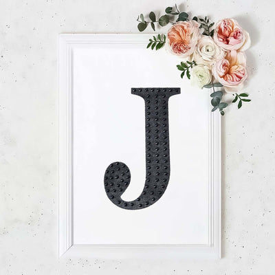 Decorative Rhinestone Alphabet "J" Letter Stickers, Glitter Adhesive Craft Letters Black DIY Sparkle Embellishments 8"