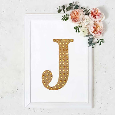 Decorative Rhinestone Alphabet "J" Letter Stickers, Glitter Adhesive Craft Letters Gold DIY Sparkle Embellishments 8"