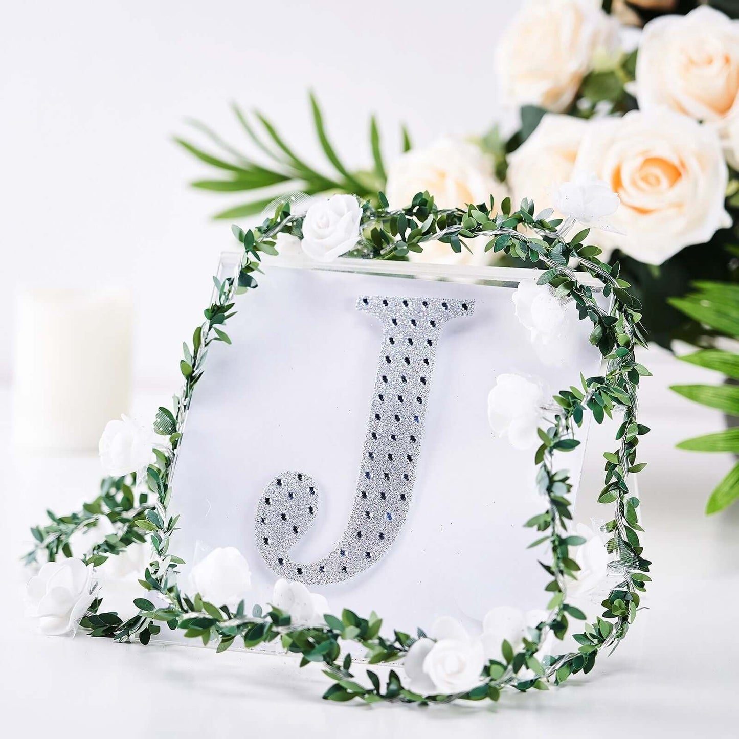 Decorative Rhinestone Alphabet "J" Letter Stickers, Glitter Adhesive Craft Letters Silver DIY Sparkle Embellishments 6"