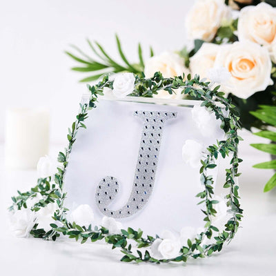 Decorative Rhinestone Alphabet "J" Letter Stickers, Glitter Adhesive Craft Letters Silver DIY Sparkle Embellishments 6"