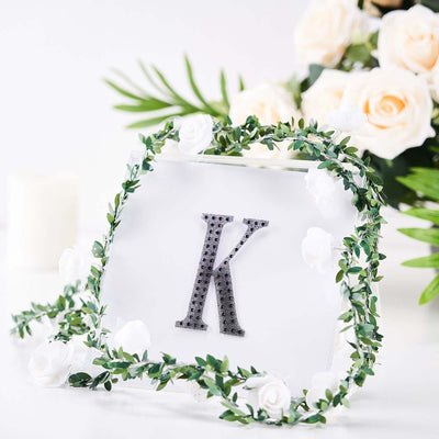 Decorative Rhinestone Alphabet "K" Letter Stickers, Glitter Adhesive Craft Letters Black DIY Sparkle Embellishments 4"