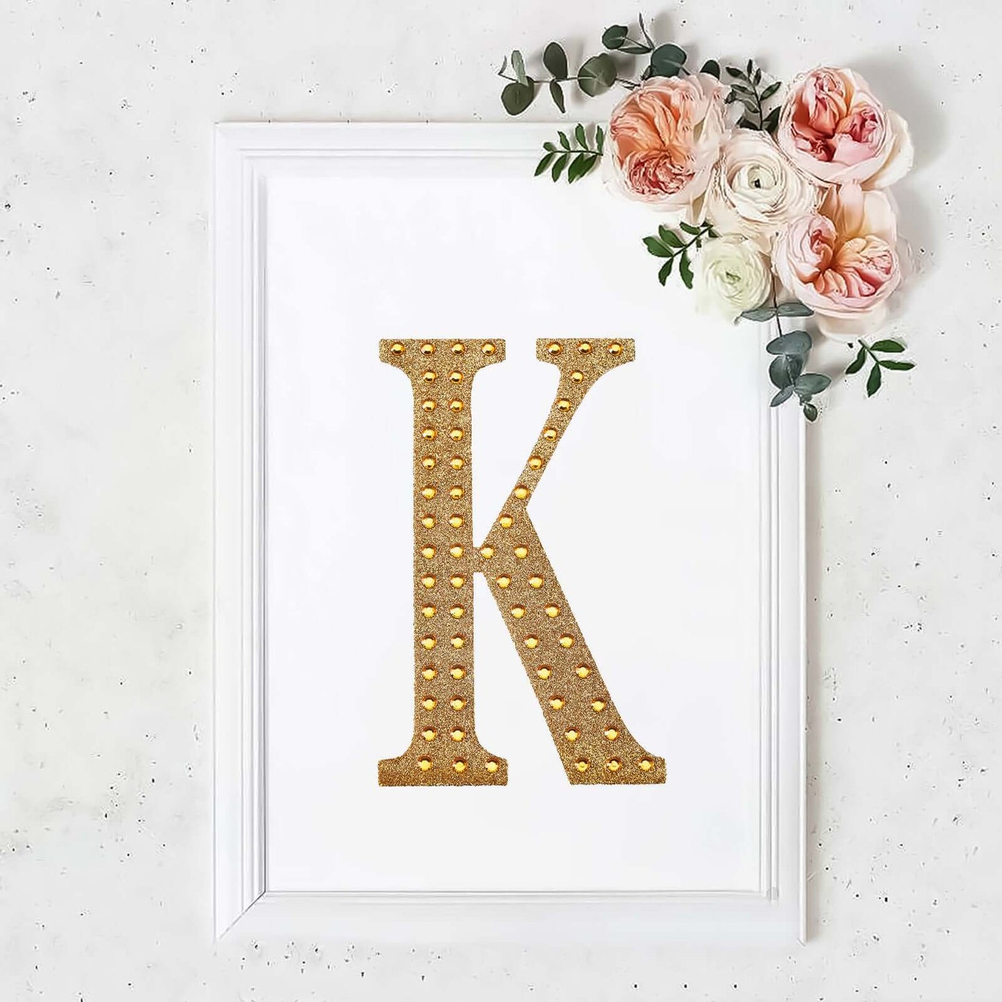 Decorative Rhinestone Alphabet "K" Letter Stickers, Glitter Adhesive Craft Letters Gold DIY Sparkle Embellishments 8"