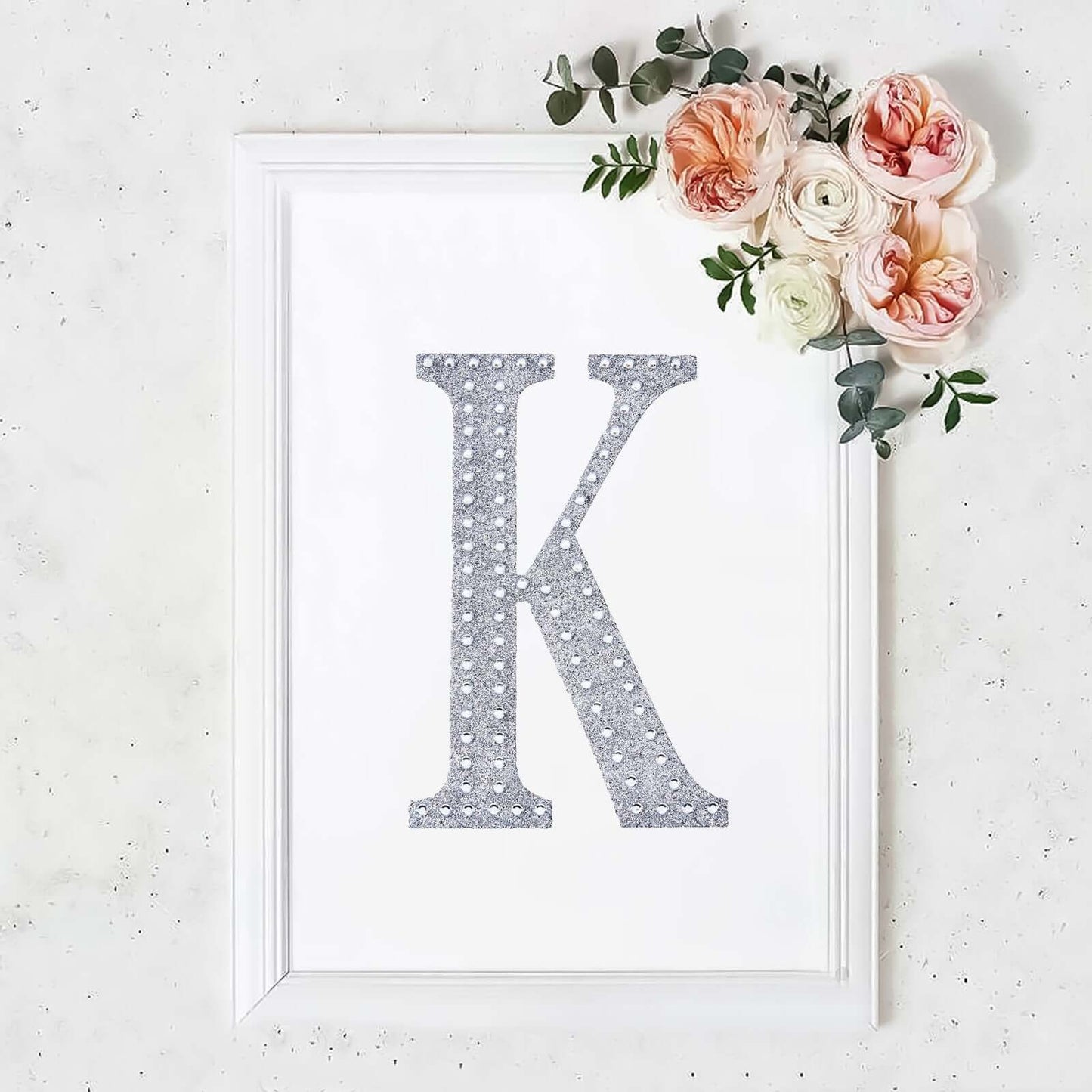 Decorative Rhinestone Alphabet "K" Letter Stickers, Glitter Adhesive Craft Letters Silver DIY Sparkle Embellishments 8"