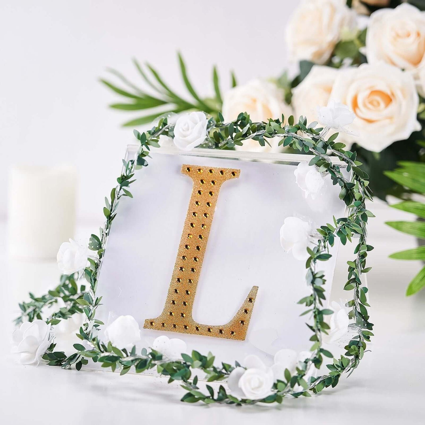 Decorative Rhinestone Alphabet "L" Letter Stickers, Glitter Adhesive Craft Letters Gold DIY Sparkle Embellishments 6"