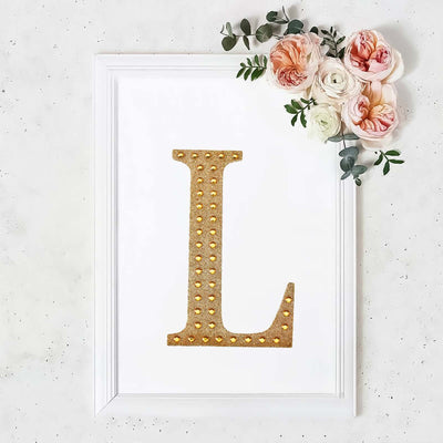 Decorative Rhinestone Alphabet "L" Letter Stickers, Glitter Adhesive Craft Letters Gold DIY Sparkle Embellishments 8"