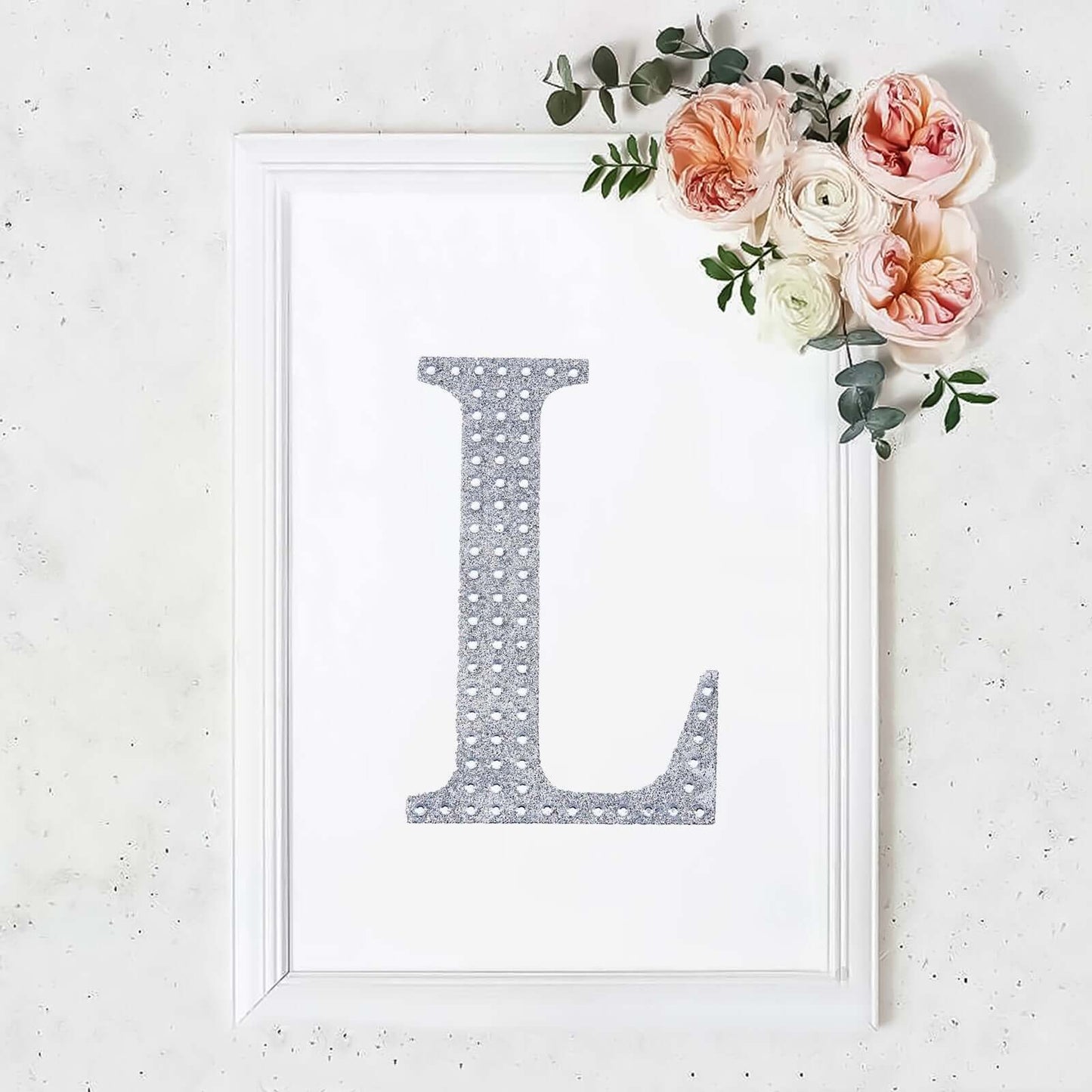 Decorative Rhinestone Alphabet "L" Letter Stickers, Glitter Adhesive Craft Letters Silver DIY Sparkle Embellishments 8"