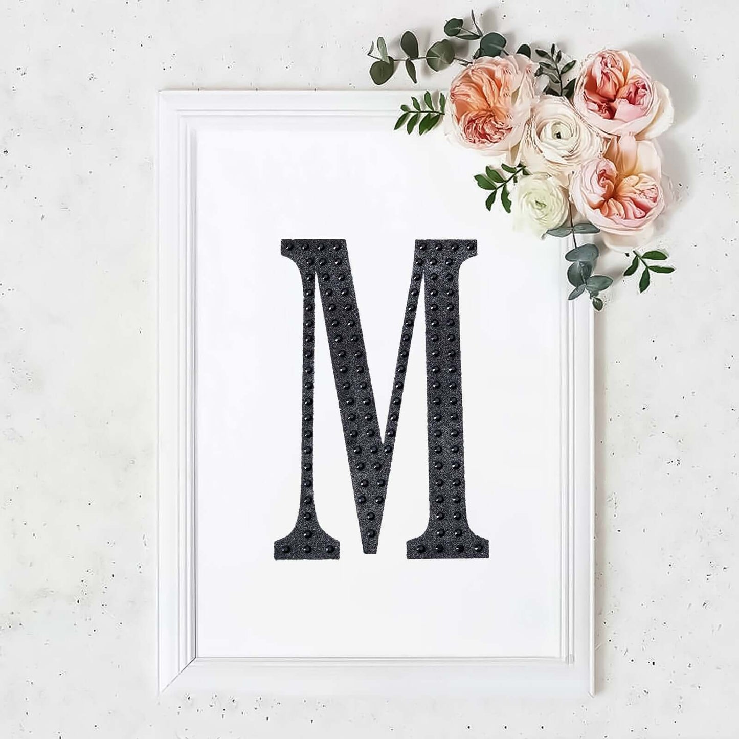 Decorative Rhinestone Alphabet "M" Letter Stickers, Glitter Adhesive Craft Letters Black DIY Sparkle Embellishments 8"