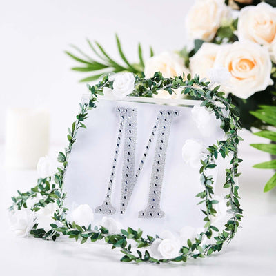 Decorative Rhinestone Alphabet "M" Letter Stickers, Glitter Adhesive Craft Letters Silver DIY Sparkle Embellishments 6"