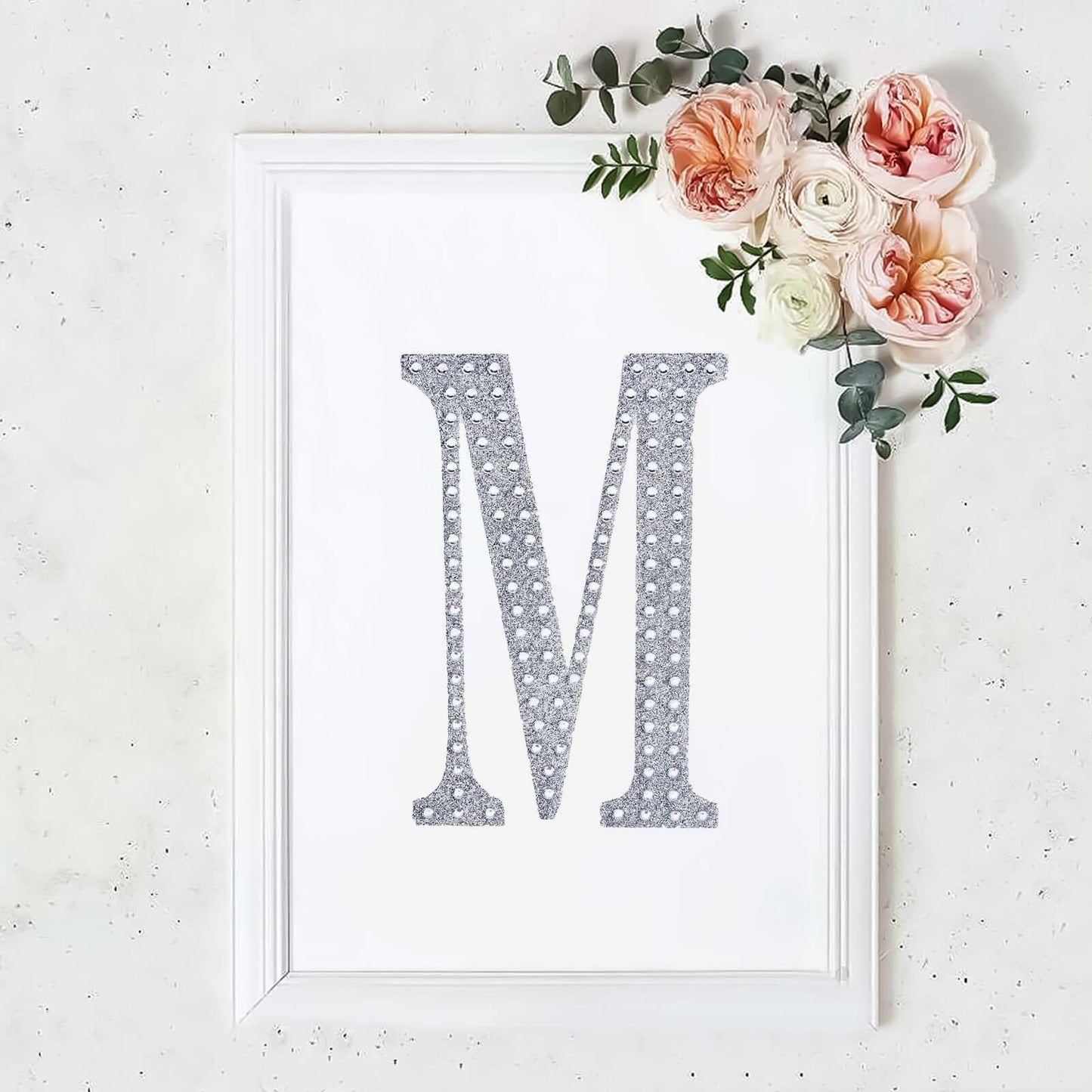 Decorative Rhinestone Alphabet "M" Letter Stickers, Glitter Adhesive Craft Letters Silver DIY Sparkle Embellishments 8"