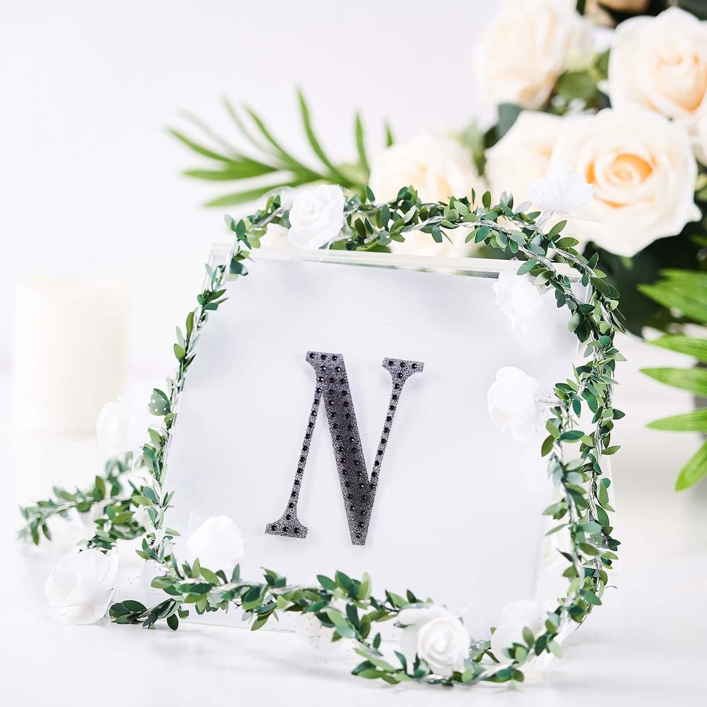 Decorative Rhinestone Alphabet "N" Letter Stickers, Glitter Adhesive Craft Letters Black DIY Sparkle Embellishments 4"
