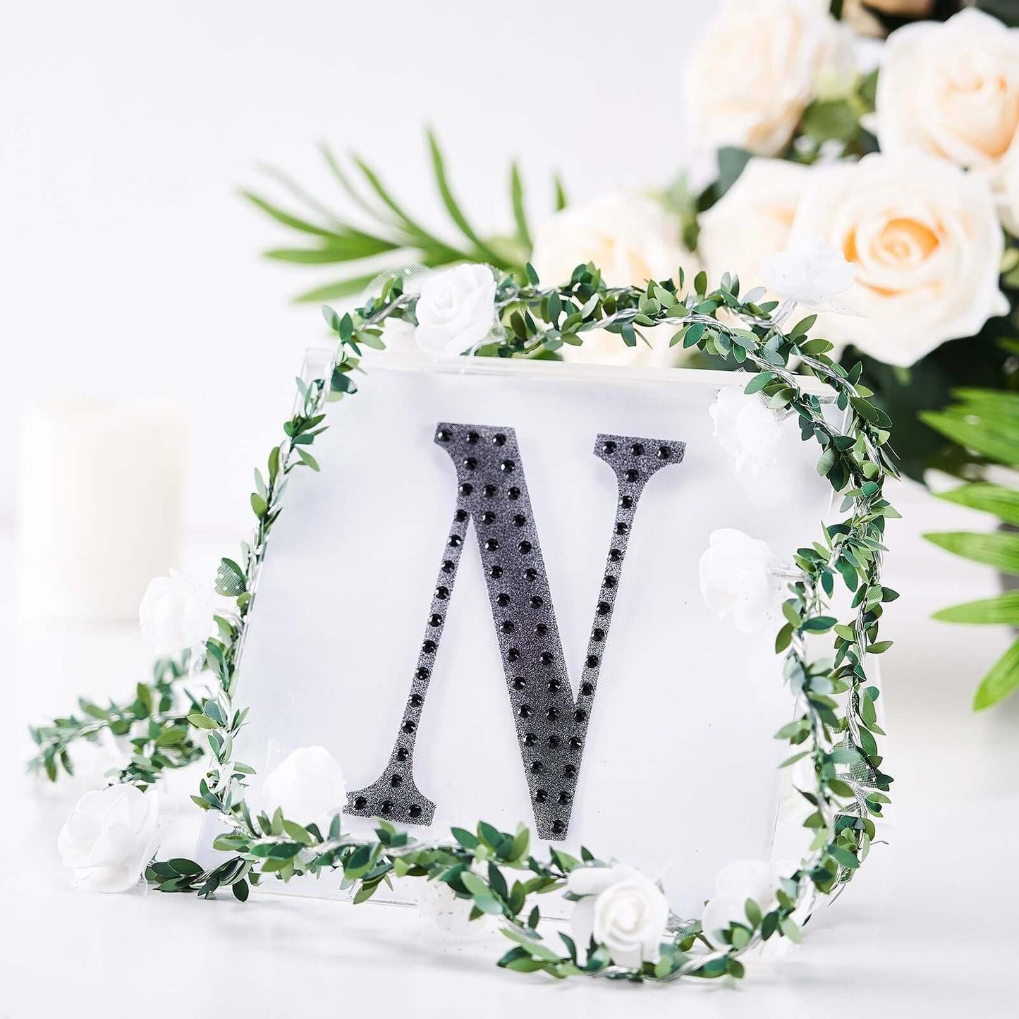 Decorative Rhinestone Alphabet "N" Letter Stickers, Glitter Adhesive Craft Letters Black DIY Sparkle Embellishments 6"