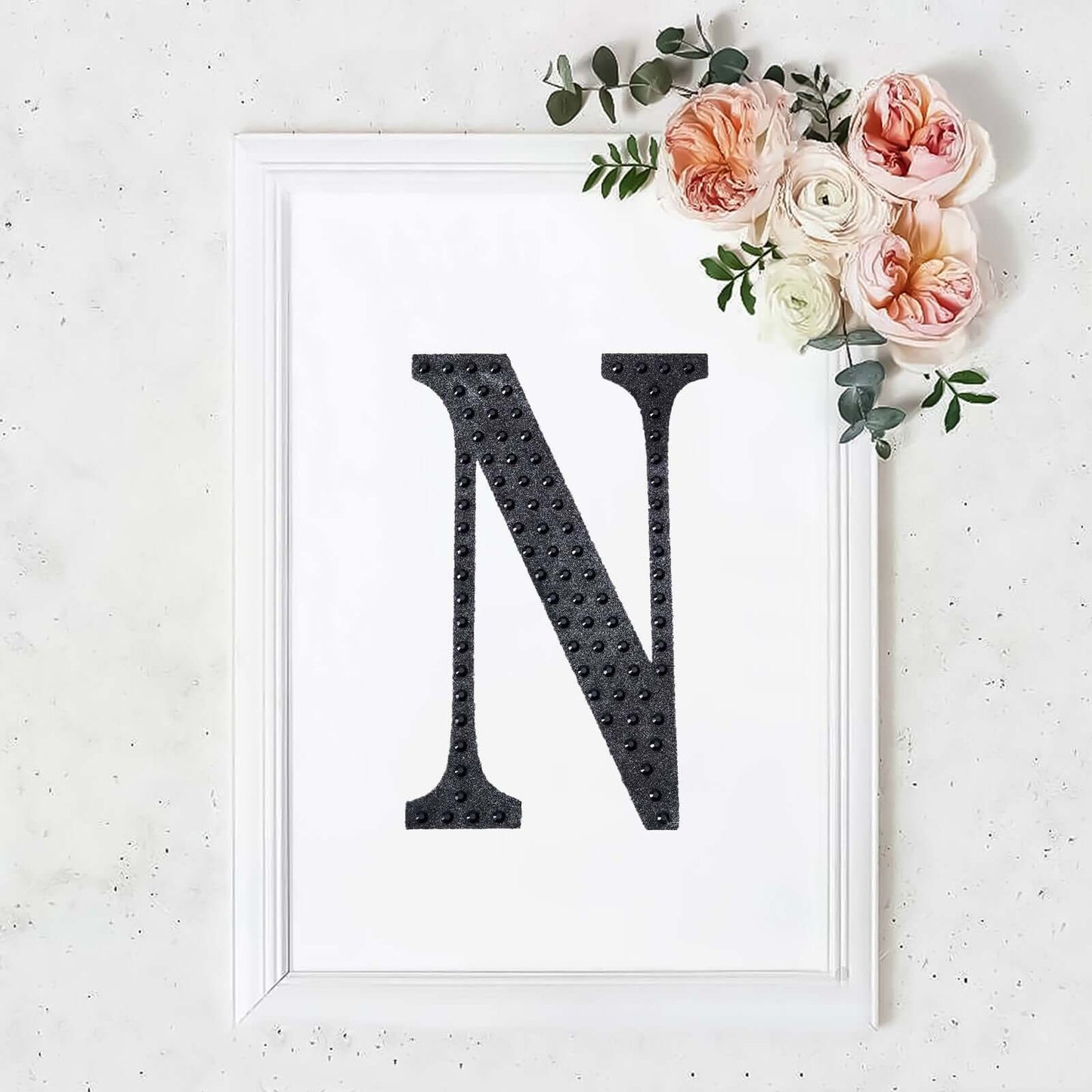 Decorative Rhinestone Alphabet "N" Letter Stickers, Glitter Adhesive Craft Letters Black DIY Sparkle Embellishments 8"