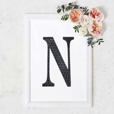 Decorative Rhinestone Alphabet "N" Letter Stickers, Glitter Adhesive Craft Letters Black DIY Sparkle Embellishments 8"