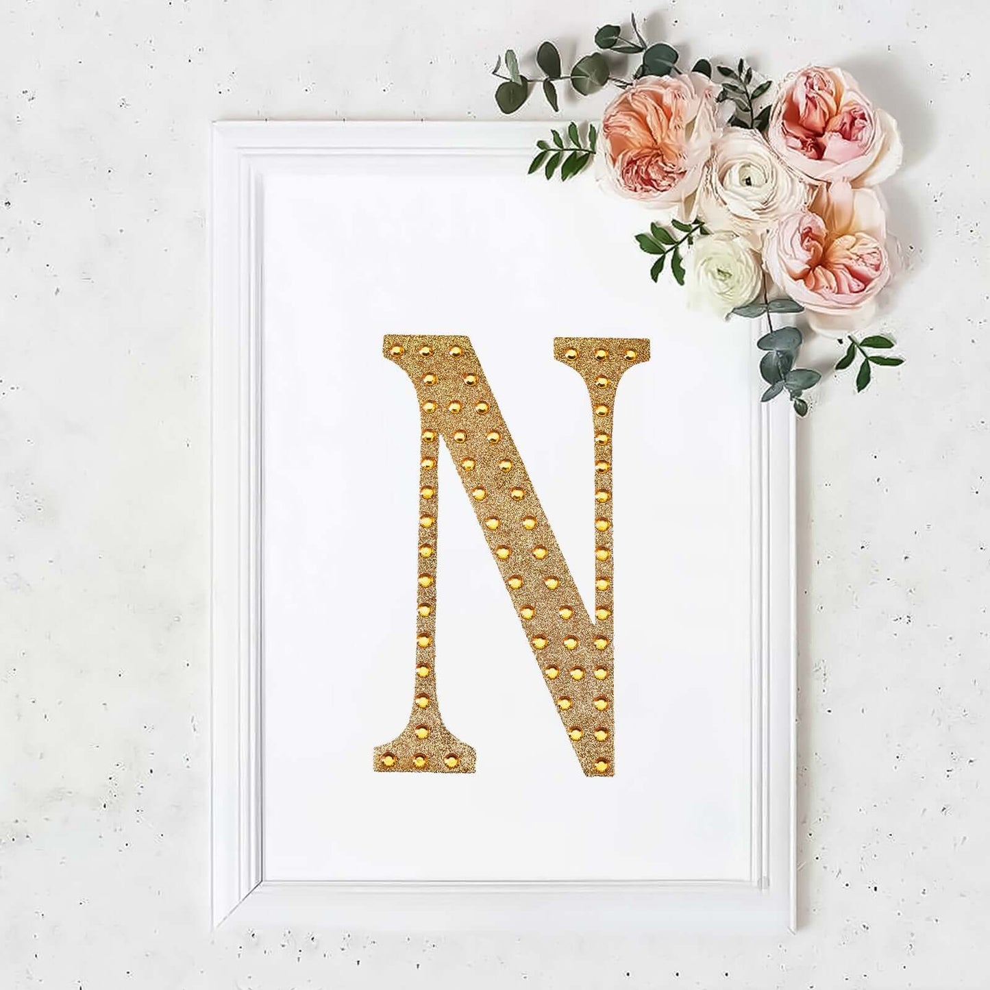 Decorative Rhinestone Alphabet "N" Letter Stickers, Glitter Adhesive Craft Letters Gold DIY Sparkle Embellishments 8"