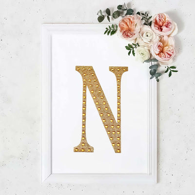 Decorative Rhinestone Alphabet "N" Letter Stickers, Glitter Adhesive Craft Letters Gold DIY Sparkle Embellishments 8"