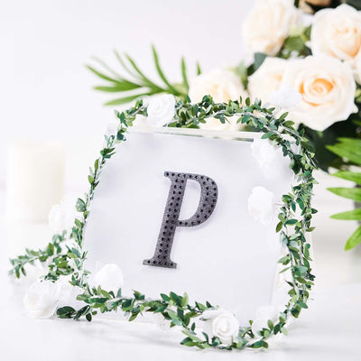 Decorative Rhinestone Alphabet "P" Letter Stickers, Glitter Adhesive Craft Letters Black DIY Sparkle Embellishments 4"