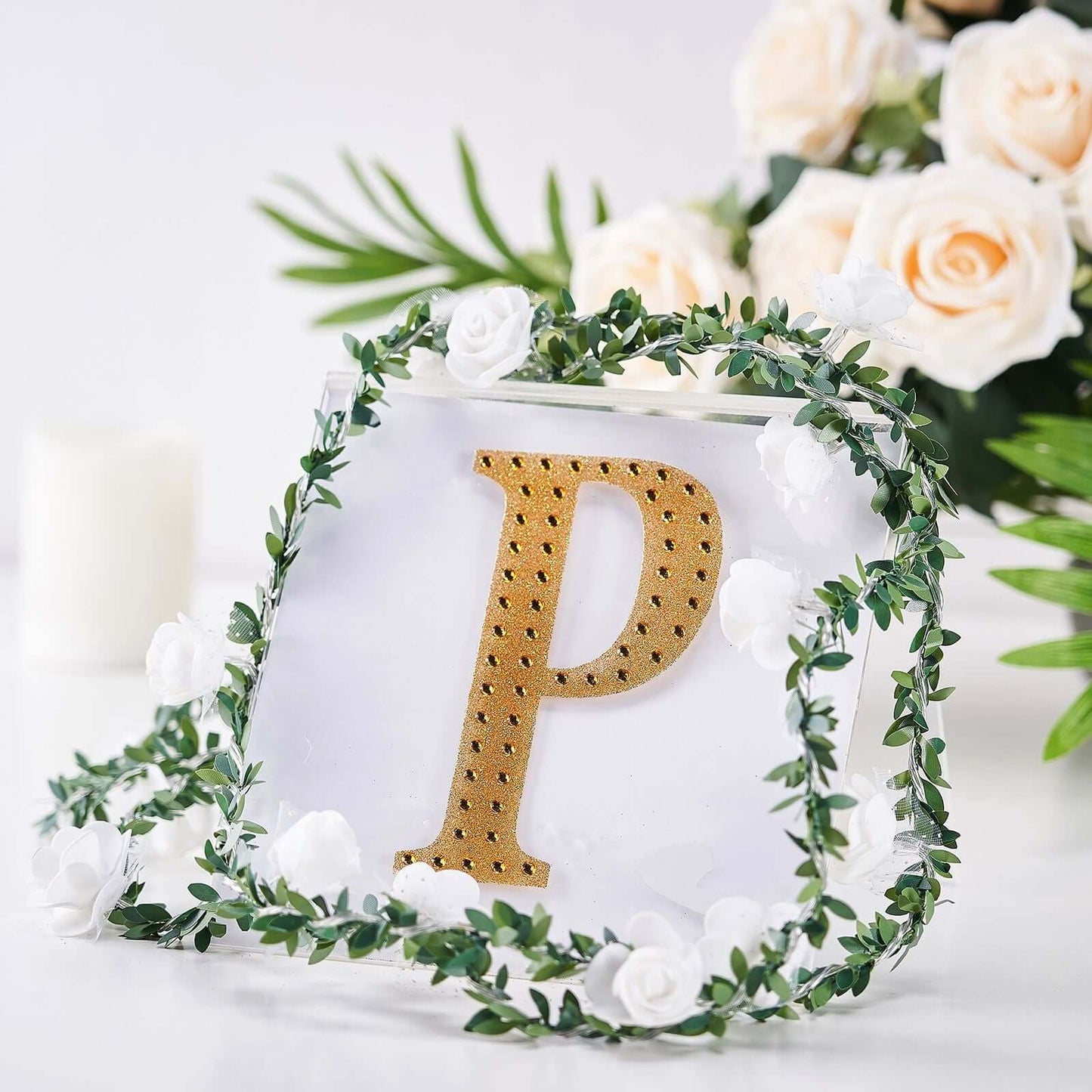 Decorative Rhinestone Alphabet "P" Letter Stickers, Glitter Adhesive Craft Letters Gold DIY Sparkle Embellishments 6"