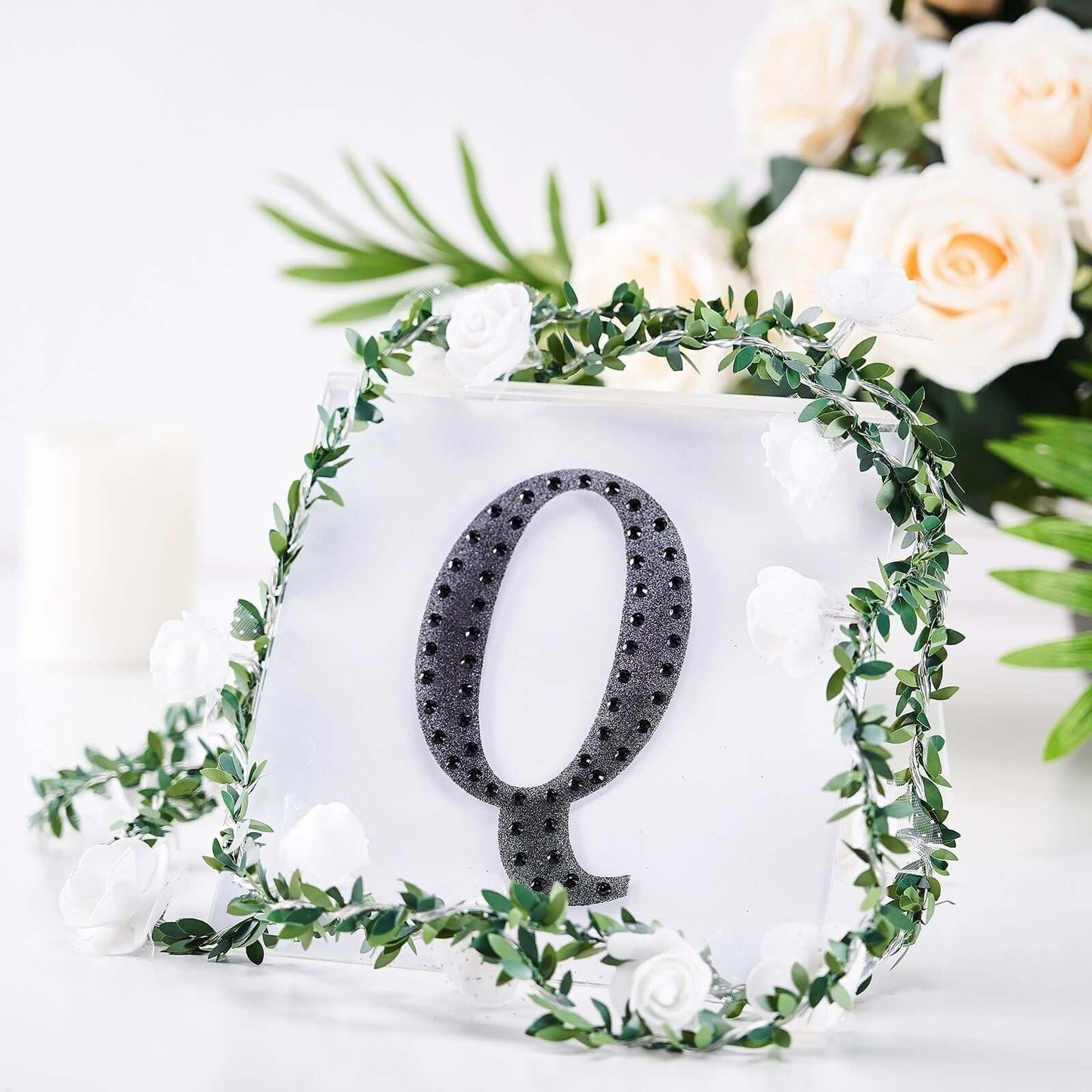 Decorative Rhinestone Alphabet "Q" Letter Stickers, Glitter Adhesive Craft Letters Black DIY Sparkle Embellishments 6"