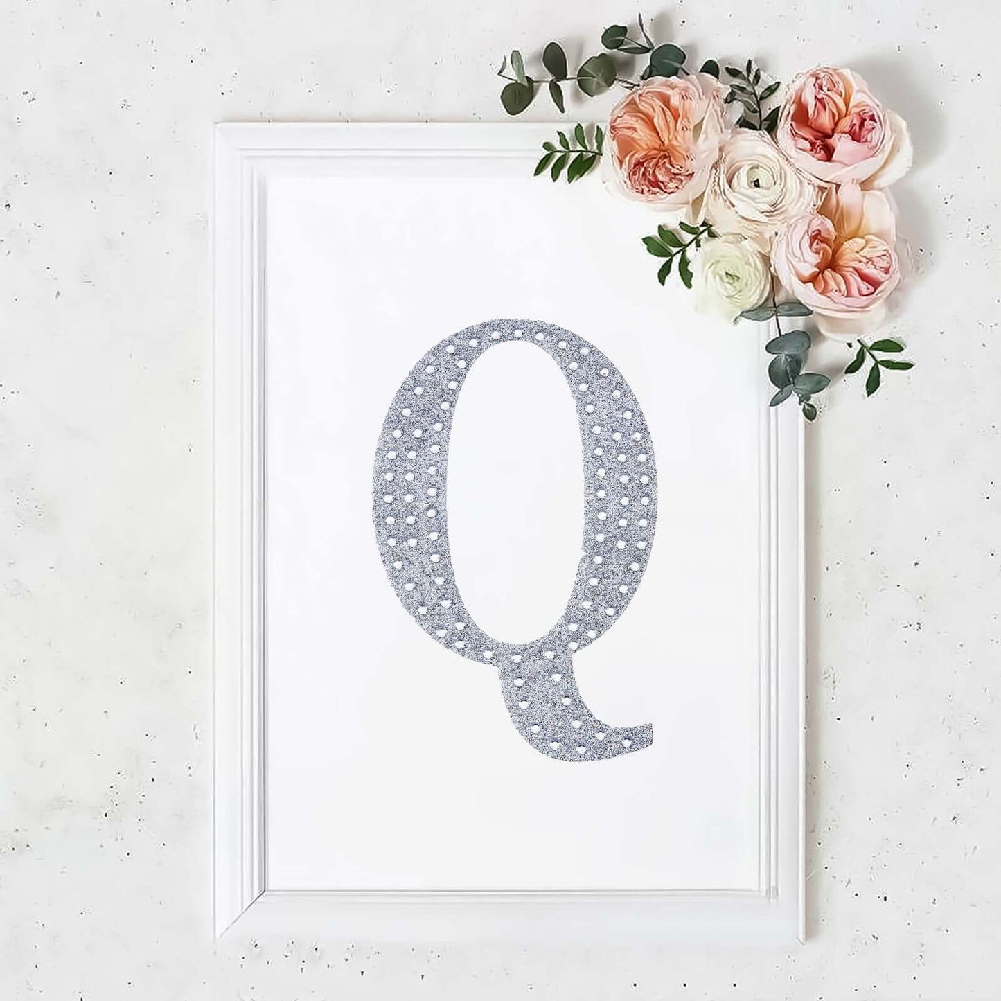 Decorative Rhinestone Alphabet "Q" Letter Stickers, Glitter Adhesive Craft Letters Silver DIY Sparkle Embellishments 8"
