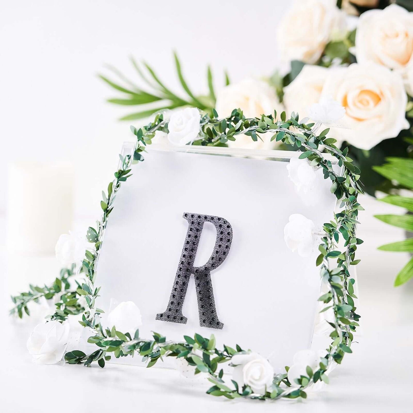 Decorative Rhinestone Alphabet "R" Letter Stickers, Glitter Adhesive Craft Letters Black DIY Sparkle Embellishments 4"
