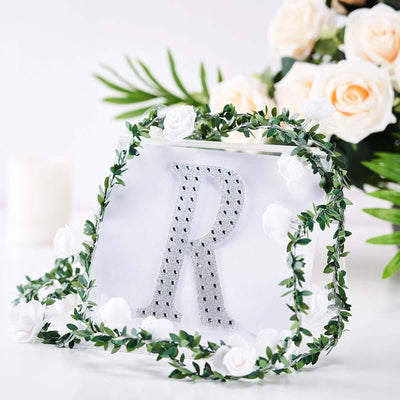 Decorative Rhinestone Alphabet "R" Letter Stickers, Glitter Adhesive Craft Letters Silver DIY Sparkle Embellishments 6"