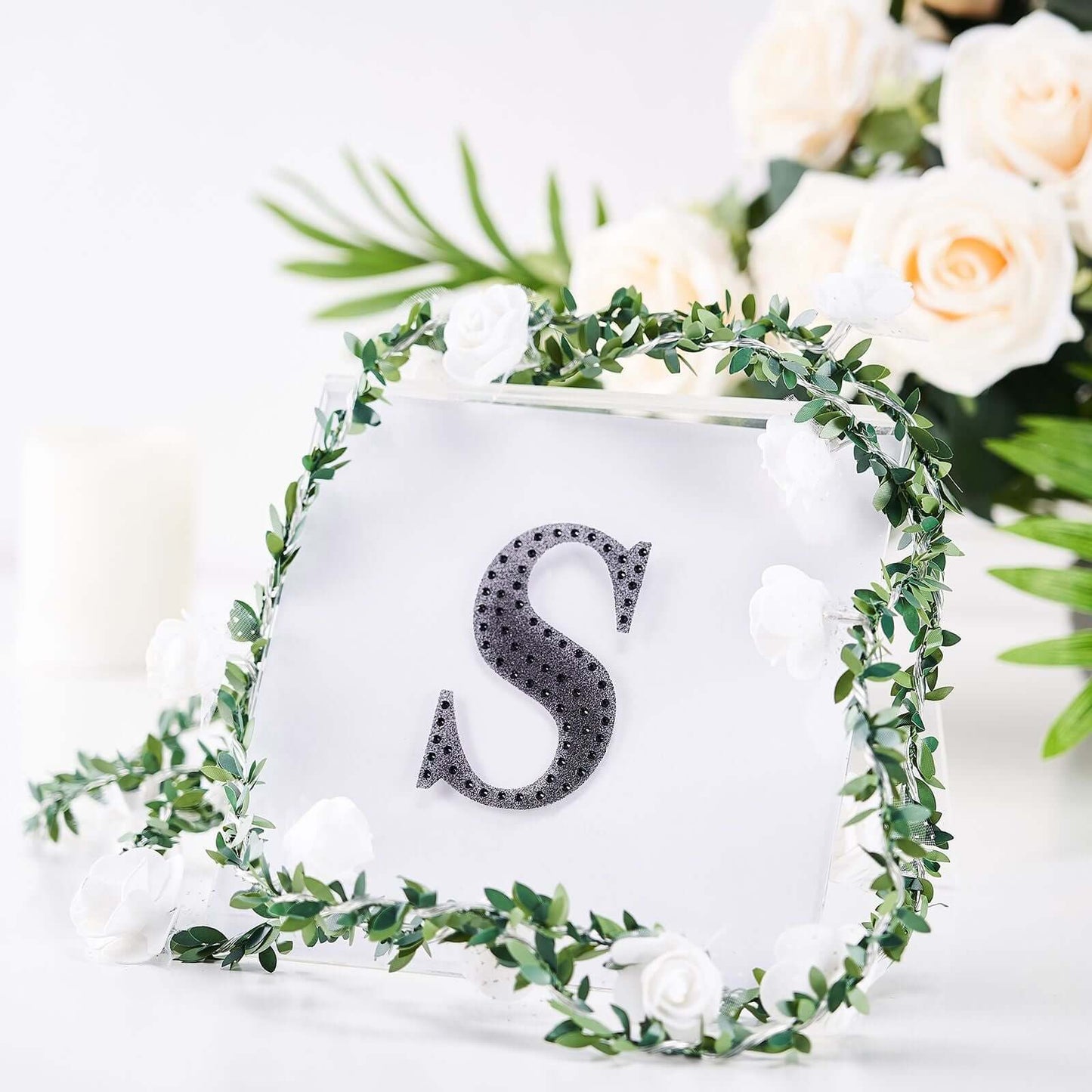Decorative Rhinestone Alphabet "S" Letter Stickers, Glitter Adhesive Craft Letters Black DIY Sparkle Embellishments 4"