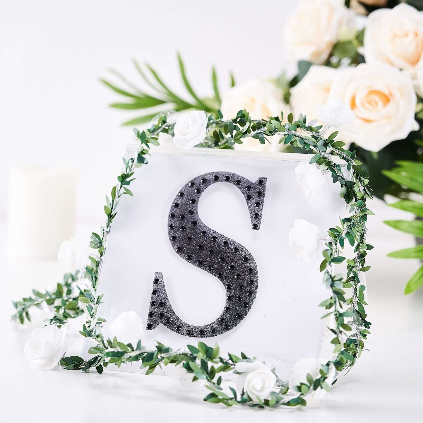 Decorative Rhinestone Alphabet "S" Letter Stickers, Glitter Adhesive Craft Letters Black DIY Sparkle Embellishments 6"