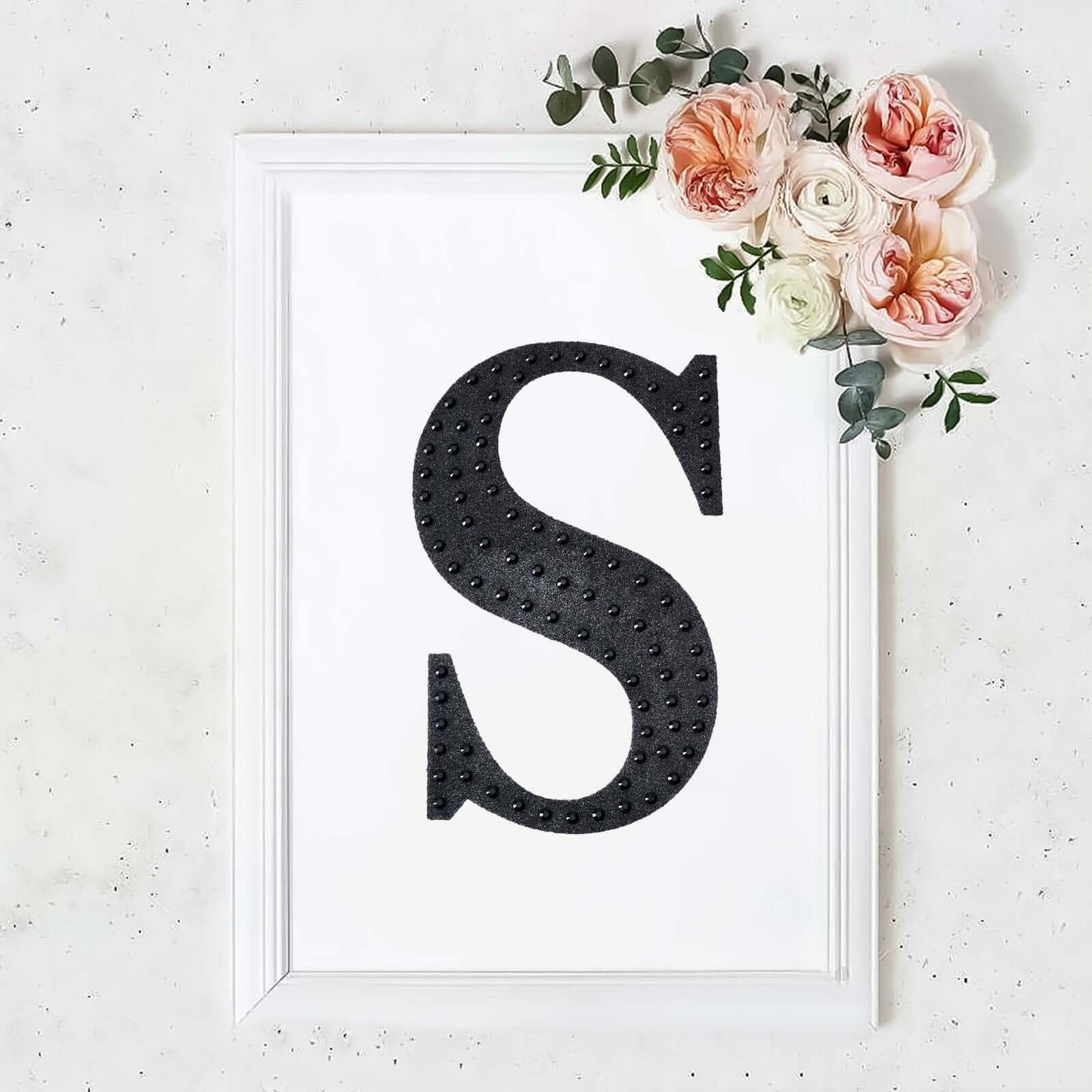 Decorative Rhinestone Alphabet "S" Letter Stickers, Glitter Adhesive Craft Letters Black DIY Sparkle Embellishments 8"
