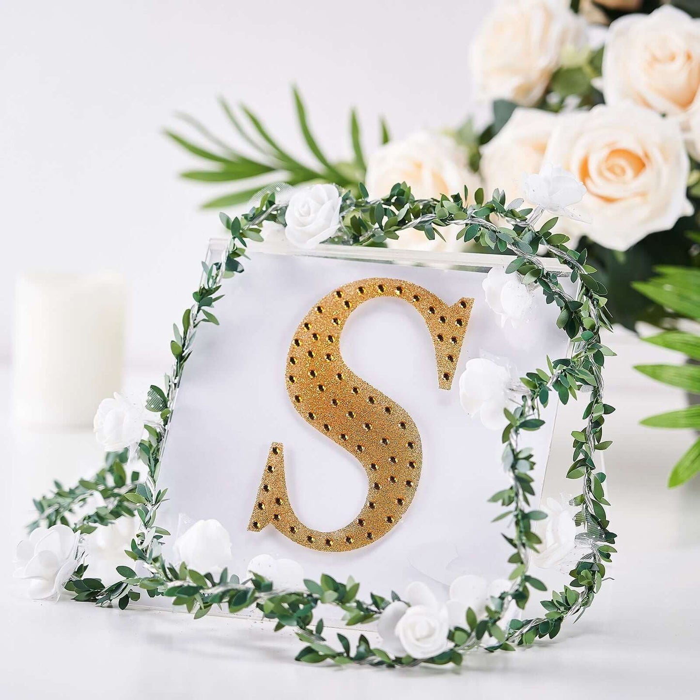 Decorative Rhinestone Alphabet "S" Letter Stickers, Glitter Adhesive Craft Letters Gold DIY Sparkle Embellishments 6"