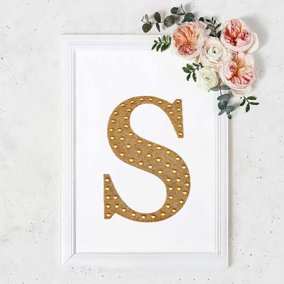 Decorative Rhinestone Alphabet "S" Letter Stickers, Glitter Adhesive Craft Letters Gold DIY Sparkle Embellishments 8"