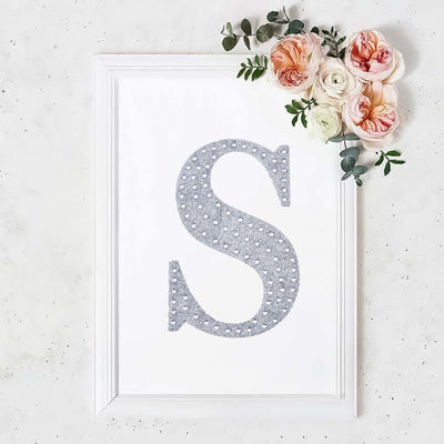 Decorative Rhinestone Alphabet "S" Letter Stickers, Glitter Adhesive Craft Letters Silver DIY Sparkle Embellishments 8"
