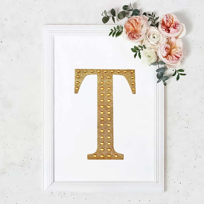 Decorative Rhinestone Alphabet "T" Letter Stickers, Glitter Adhesive Craft Letters Gold DIY Sparkle Embellishments 8"