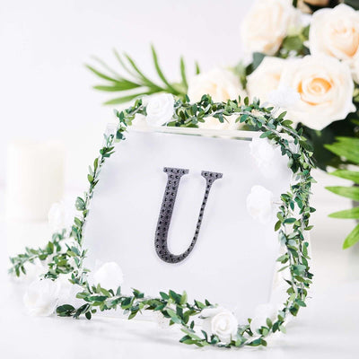 Decorative Rhinestone Alphabet "U" Letter Stickers, Glitter Adhesive Craft Letters Black DIY Sparkle Embellishments 4"