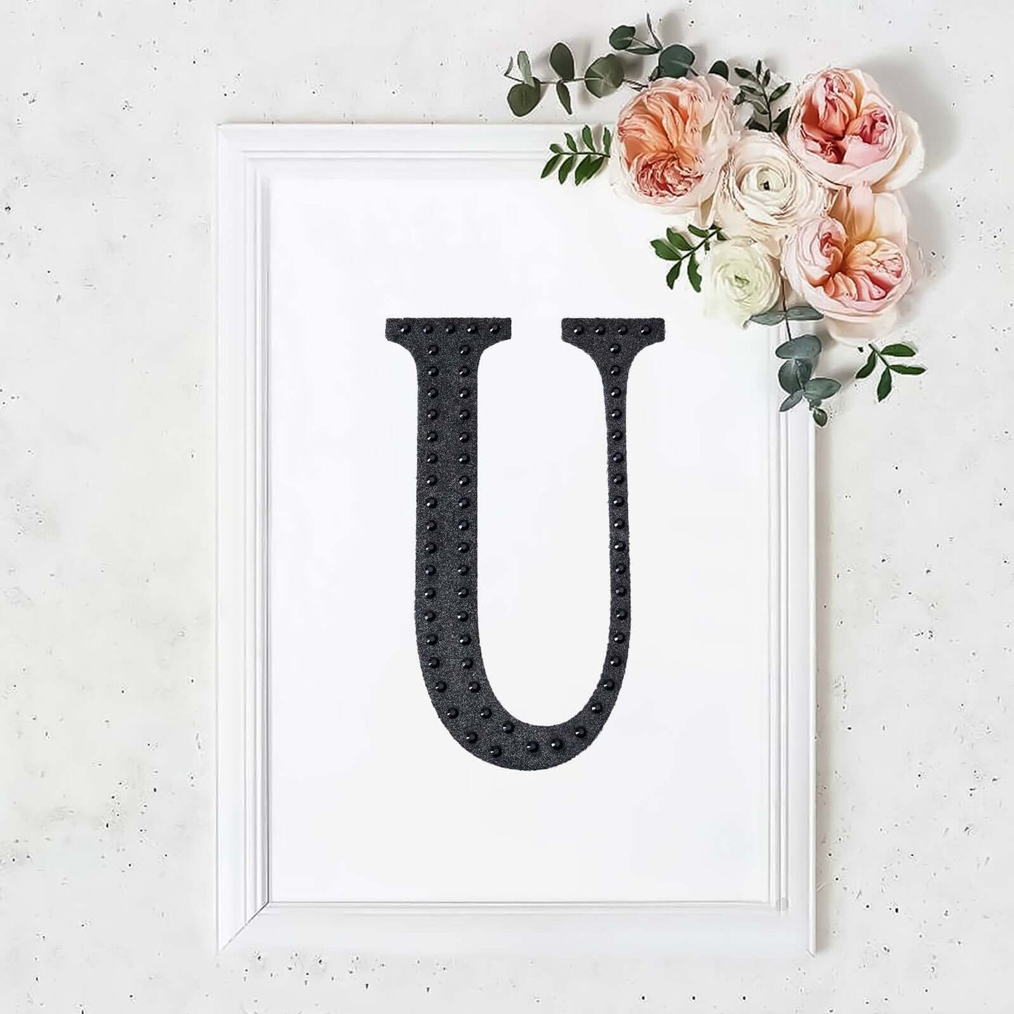 Decorative Rhinestone Alphabet "U" Letter Stickers, Glitter Adhesive Craft Letters Black DIY Sparkle Embellishments 8"