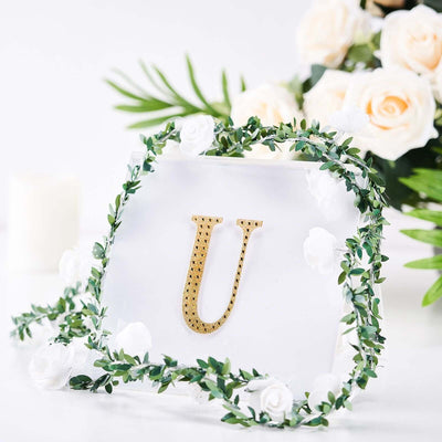 Decorative Rhinestone Alphabet "U" Letter Stickers, Glitter Adhesive Craft Letters Gold DIY Sparkle Embellishments 4"