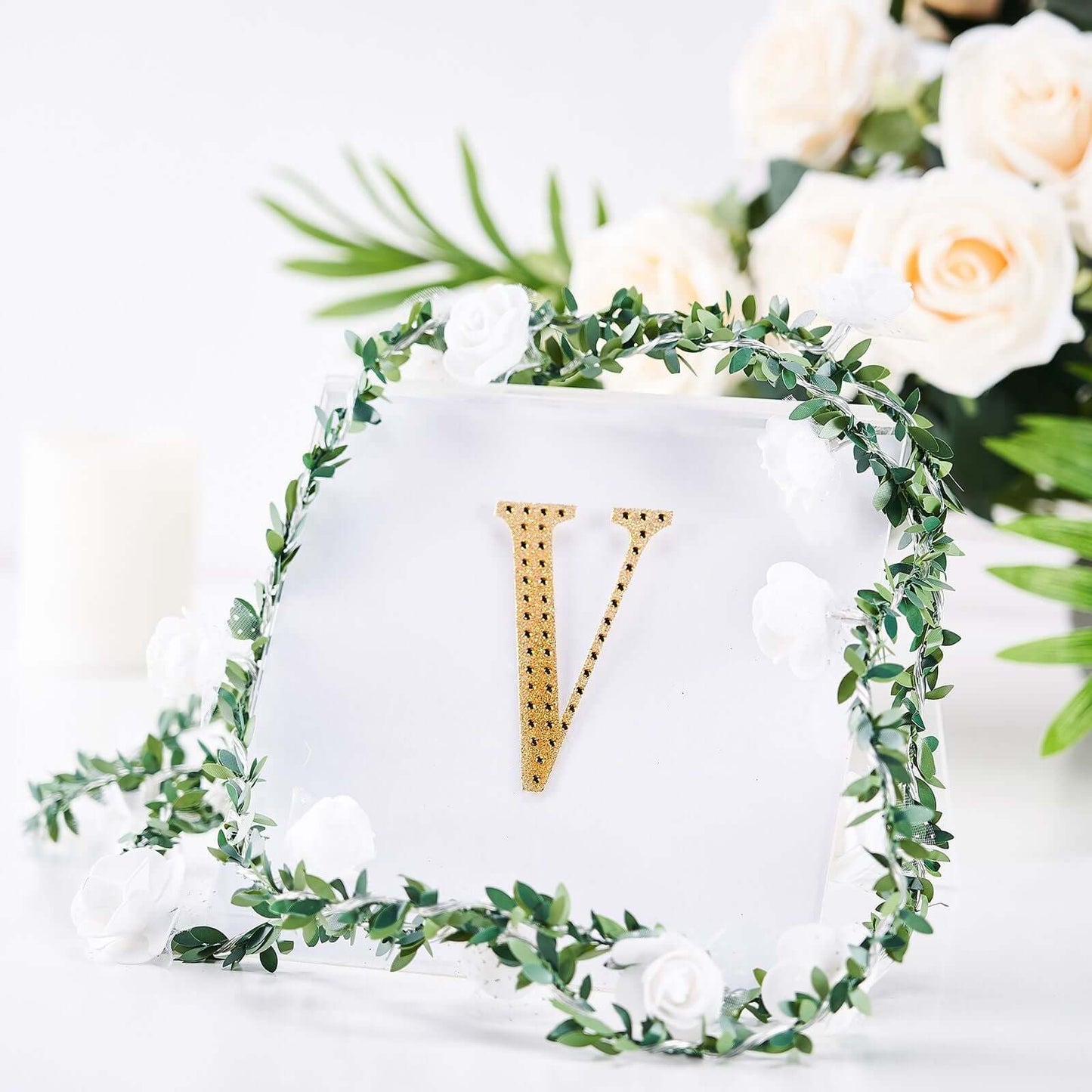 Decorative Rhinestone Alphabet "V" Letter Stickers, Glitter Adhesive Craft Letters Gold DIY Sparkle Embellishments 4"
