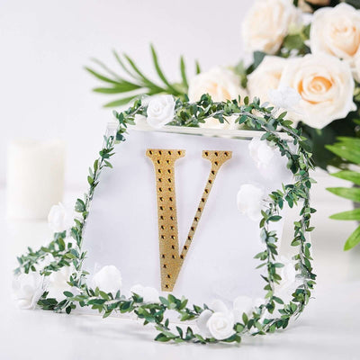 Decorative Rhinestone Alphabet "V" Letter Stickers, Glitter Adhesive Craft Letters Gold DIY Sparkle Embellishments 6"