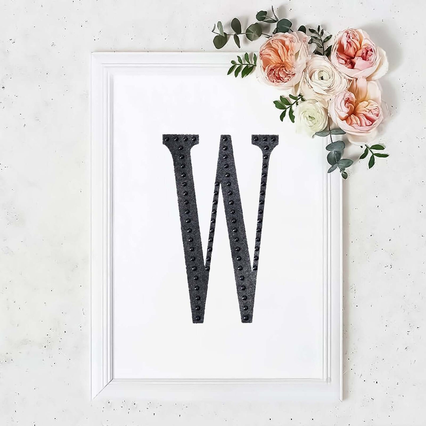 Decorative Rhinestone Alphabet "W" Letter Stickers, Glitter Adhesive Craft Letters Black DIY Sparkle Embellishments 8"