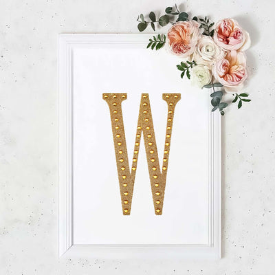 Decorative Rhinestone Alphabet "W" Letter Stickers, Glitter Adhesive Craft Letters Gold DIY Sparkle Embellishments 8"