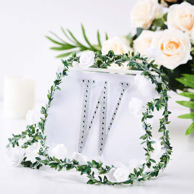 Decorative Rhinestone Alphabet "W" Letter Stickers, Glitter Adhesive Craft Letters Silver DIY Sparkle Embellishments 6"