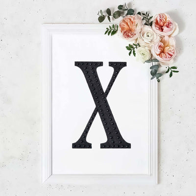Decorative Rhinestone Alphabet "X" Letter Stickers, Glitter Adhesive Craft Letters Black DIY Sparkle Embellishments 8"