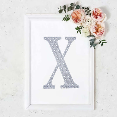 Decorative Rhinestone Alphabet "X" Letter Stickers, Glitter Adhesive Craft Letters Silver DIY Sparkle Embellishments 8"