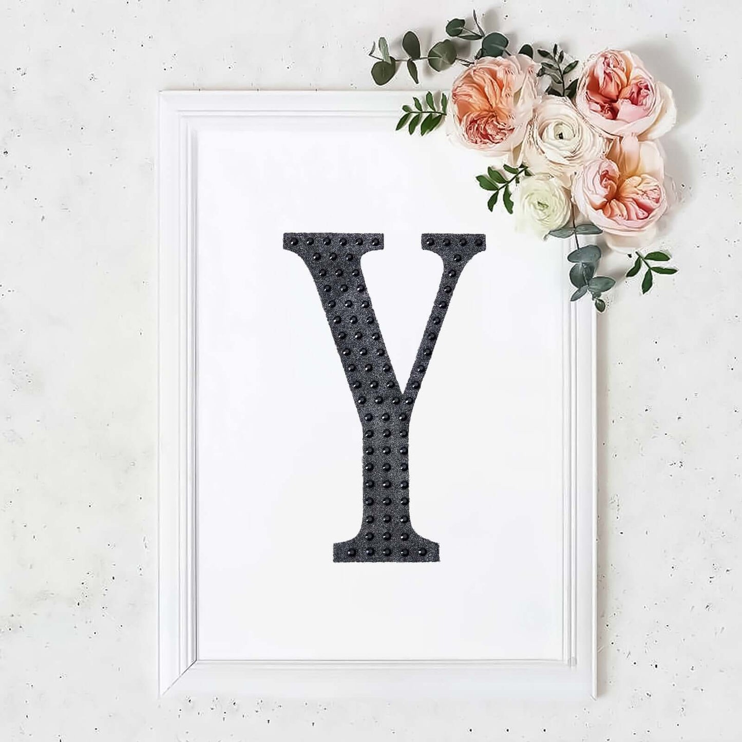 Decorative Rhinestone Alphabet "Y" Letter Stickers, Glitter Adhesive Craft Letters Black DIY Sparkle Embellishments 8"
