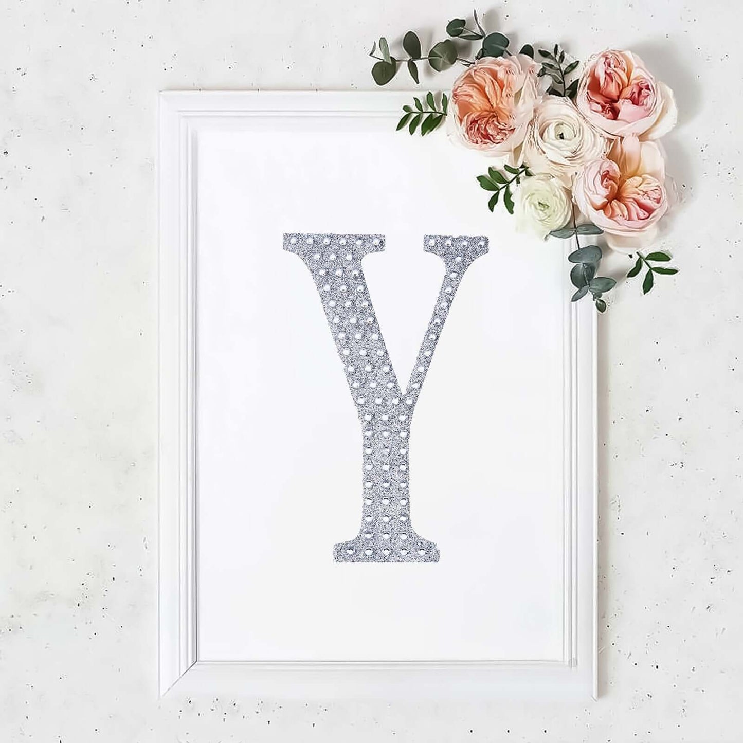 Decorative Rhinestone Alphabet "Y" Letter Stickers, Glitter Adhesive Craft Letters Silver DIY Sparkle Embellishments 8"