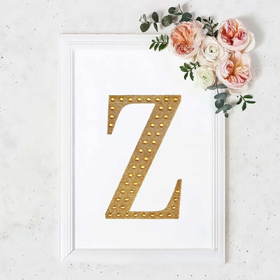 Decorative Rhinestone Alphabet "Z" Letter Stickers, Glitter Adhesive Craft Letters Gold DIY Sparkle Embellishments 8"