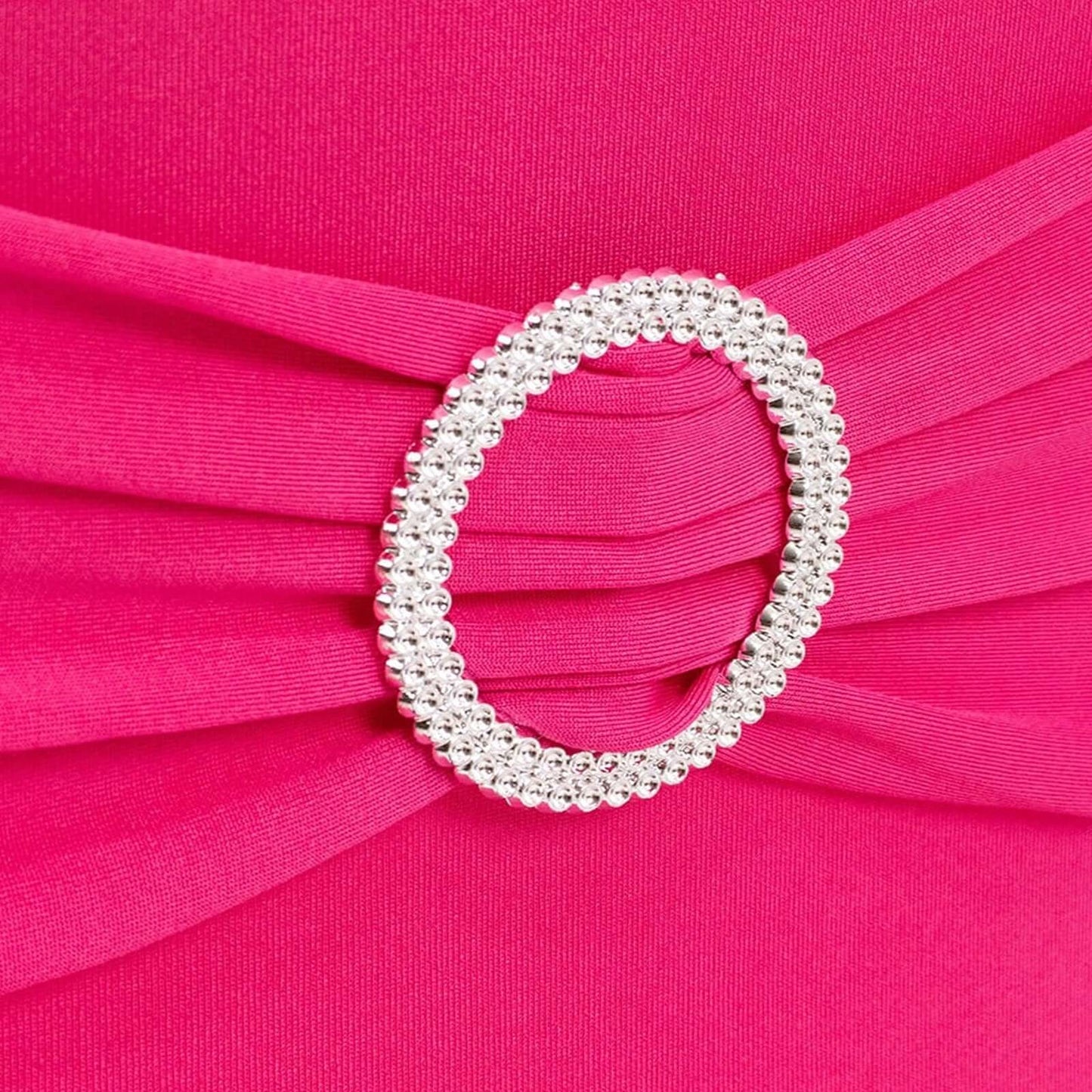 Stretch Spandex Chair Cover Fuchsia for Folding Chairs - Secure Fit Slipcover with Silver Rhinestone Buckled Sash Band