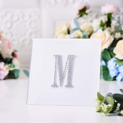 Decorative Rhinestone Alphabet "M" Letter Stickers, Glitter Adhesive Craft Letters Silver DIY Sparkle Embellishments 4"