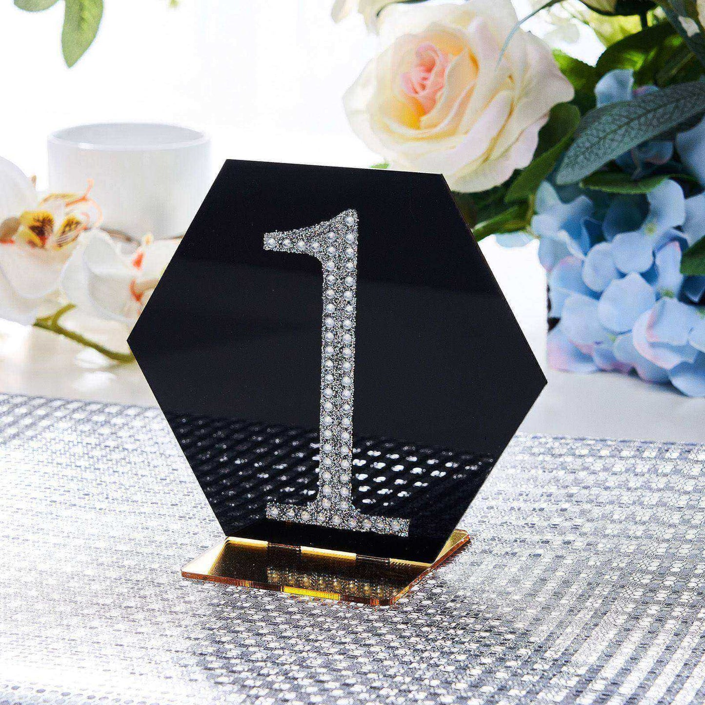 Decorative Rhinestone Number "1" Stickers, Glitter Adhesive Craft Numbers Silver DIY Sparkle Embellishments 4"