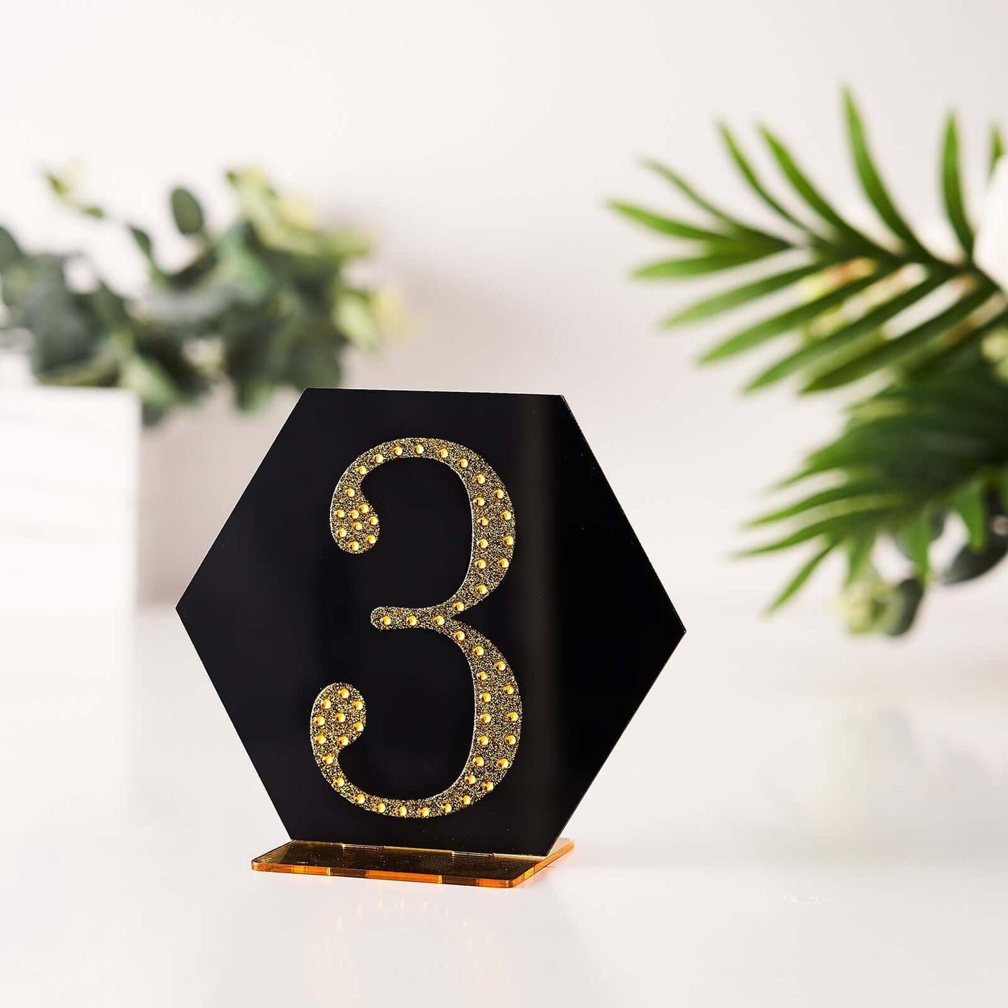 Decorative Rhinestone Number "3" Stickers, Glitter Adhesive Craft Numbers Gold DIY Sparkle Embellishments 4"