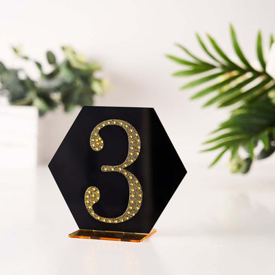 Decorative Rhinestone Number "3" Stickers, Glitter Adhesive Craft Numbers Gold DIY Sparkle Embellishments 4"